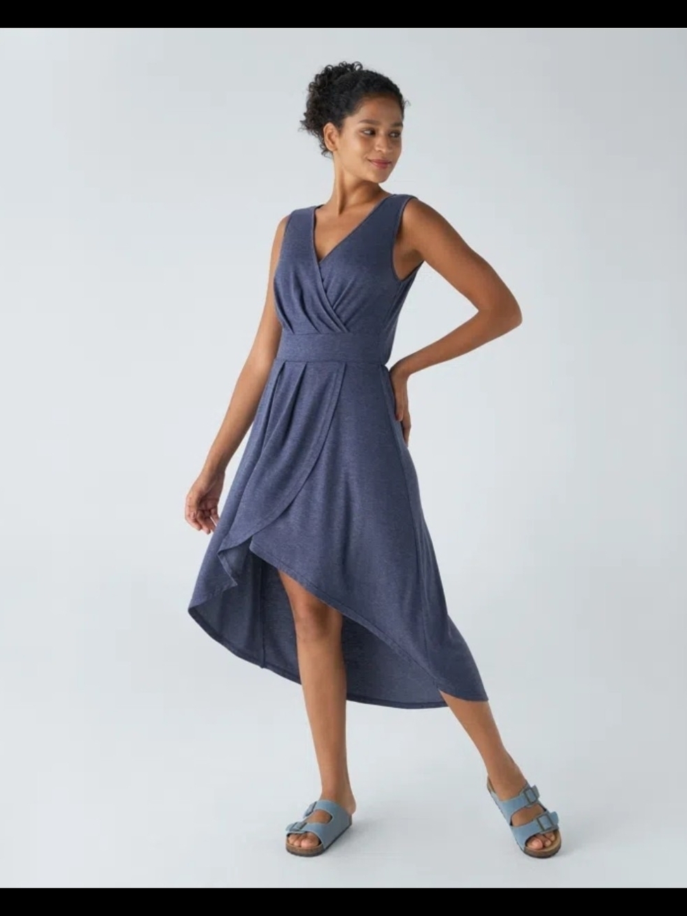 HALARA Sleeveless Hi-Low Wrap Dress in Navy